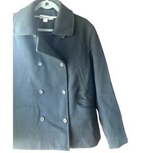 J. Crew Classic Black Wool Peacoat Over Coat Double Breasted size Medium
